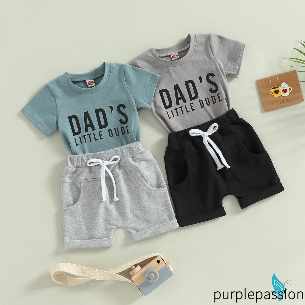 Bộ Áo Thun Tay Ngắn Cổ Tròn Phối Quần Short Dây Rút Thời Trang Cho Bé Trai