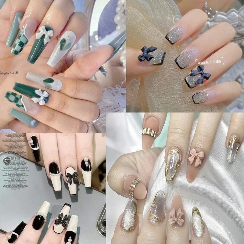 Phụ Kiện Nơ Ruy Băng Màu Kẹo Trong Suốt 3D Trang Trí Móng Tay DIY