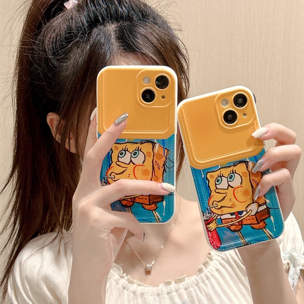 Ốp Điện Thoại tpu Dẻo Họa Tiết Hoạt Hình Spongebob Vui Nhộn Kèm Ngăn Đựng Thẻ Cho iPhone 14 13 12 11 PRO MAX