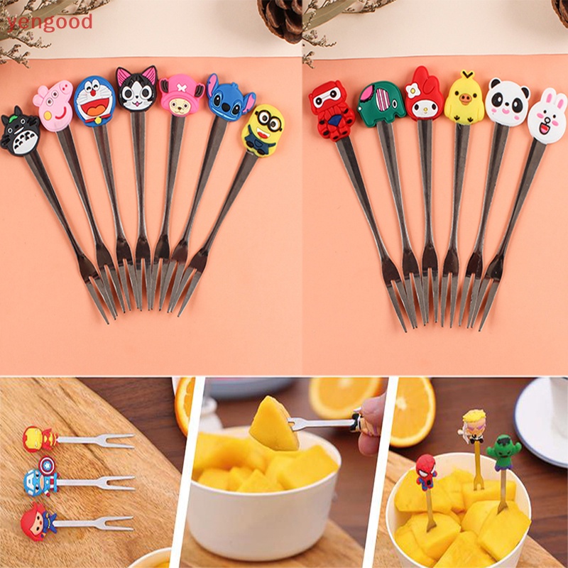 Bộ 5 Nĩa Ăn Trái Cây Mini Bằng Inox Họa Tiết Hoạt Hình Dễ Thương