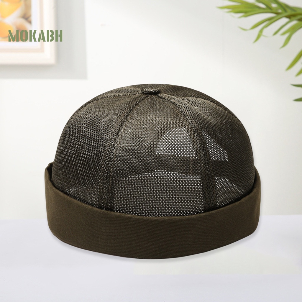 [Mok Abh] Mũ Lưới Rỗng Thoáng Khí Không Vành Màu Trơn Trang Trí Lỗ Buộc Tóc Đuôi Ngựa Phong Cách Hip Hop Unisex