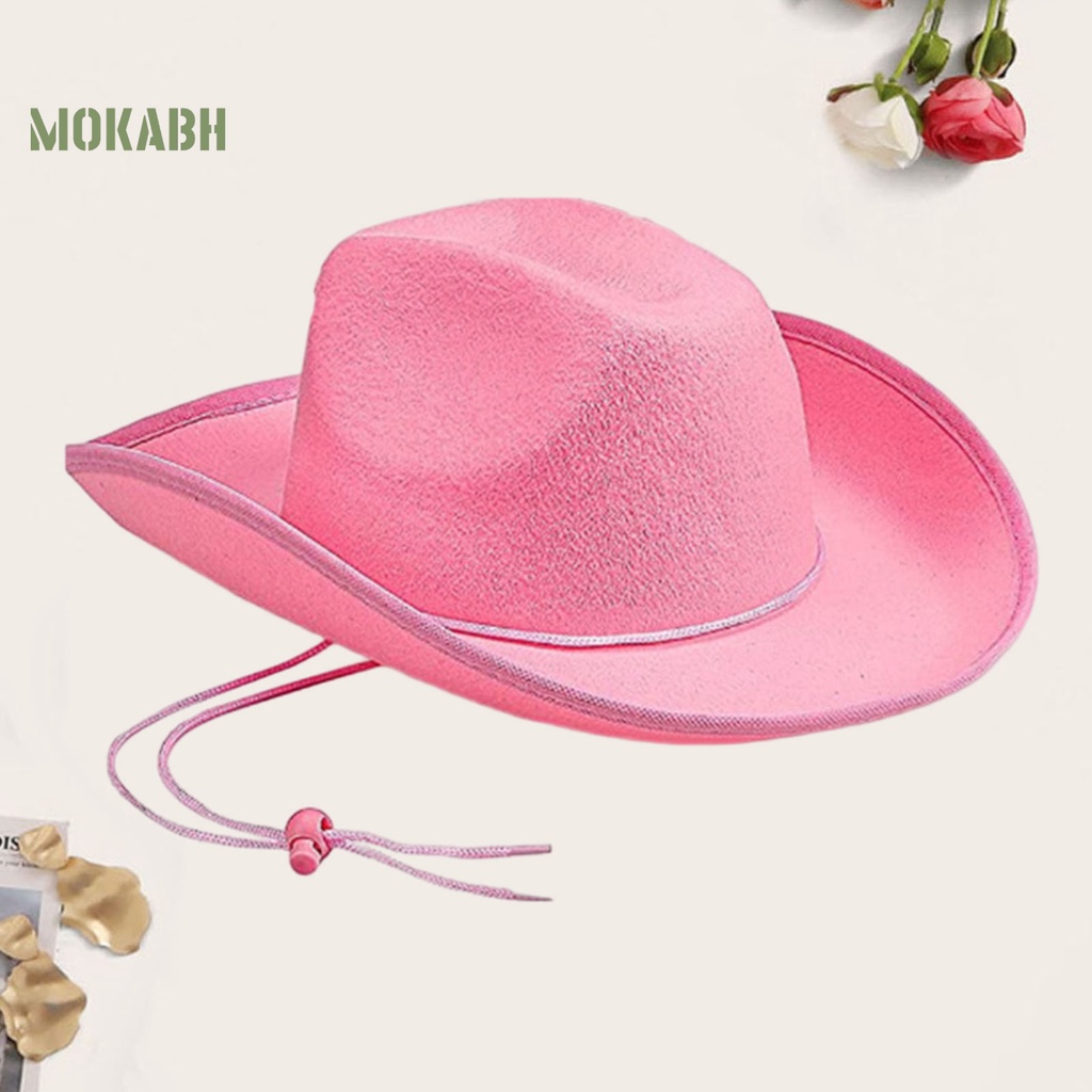 [Mok Abh] Mũ Vành Rộng Màu Trơn Chống Gió Điều Chỉnh Được Thời Trang Phương Tây Cowgirl Jazz