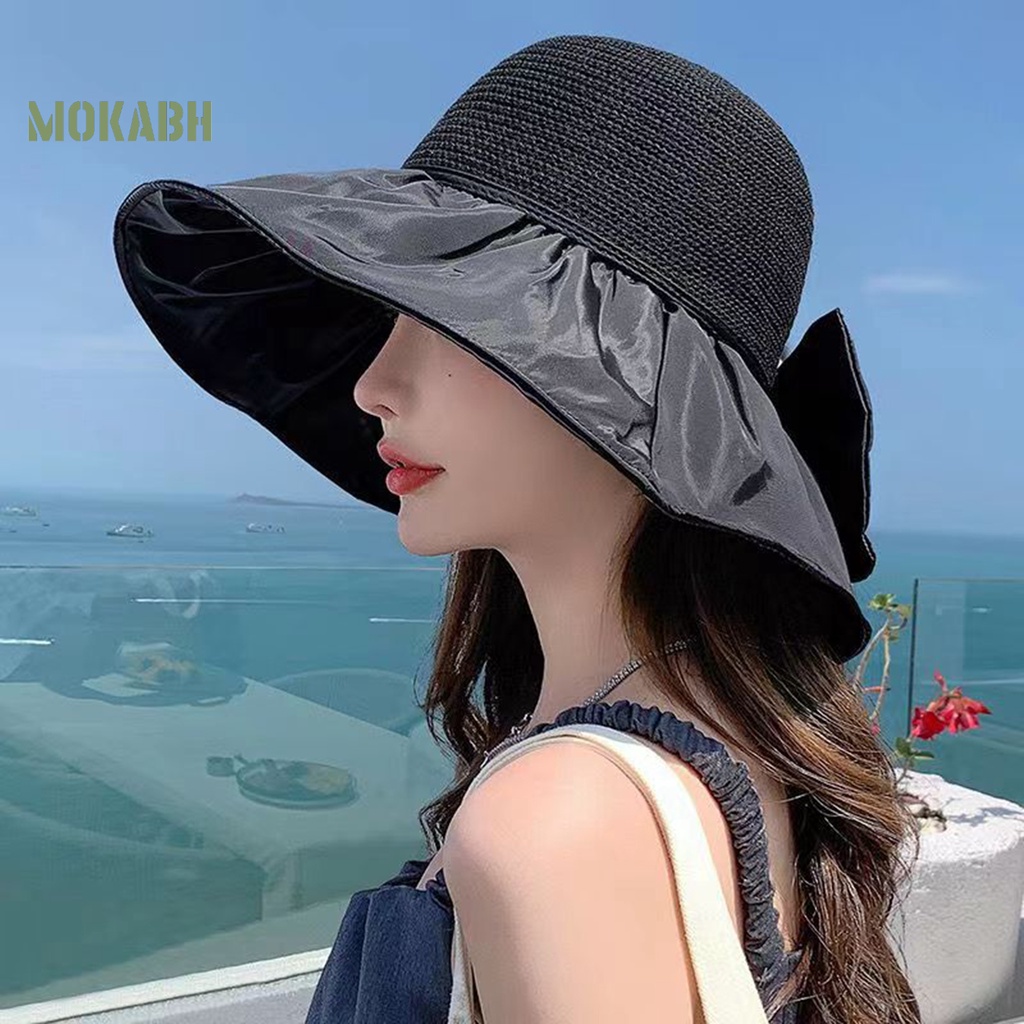 [Mok Abh] Mũ Tai Bèo Dệt Kim Vành Rộng Màu Trơn Thời Trang Cho Nữ