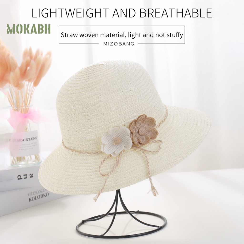 [Mok Abh] Mũ Rơm Chống Gió Thấm Hút Mồ Hôi Đính Hoa Có Thể Gấp Gọn Dùng Ở Ngoài Trời