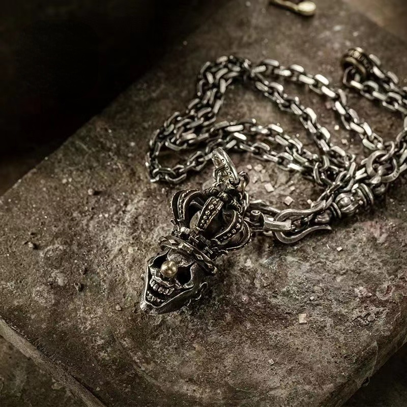 Vòng cổ Bạc 925 Mặt Đầu Lâu Vương Miện Thời Trang Cho Nam