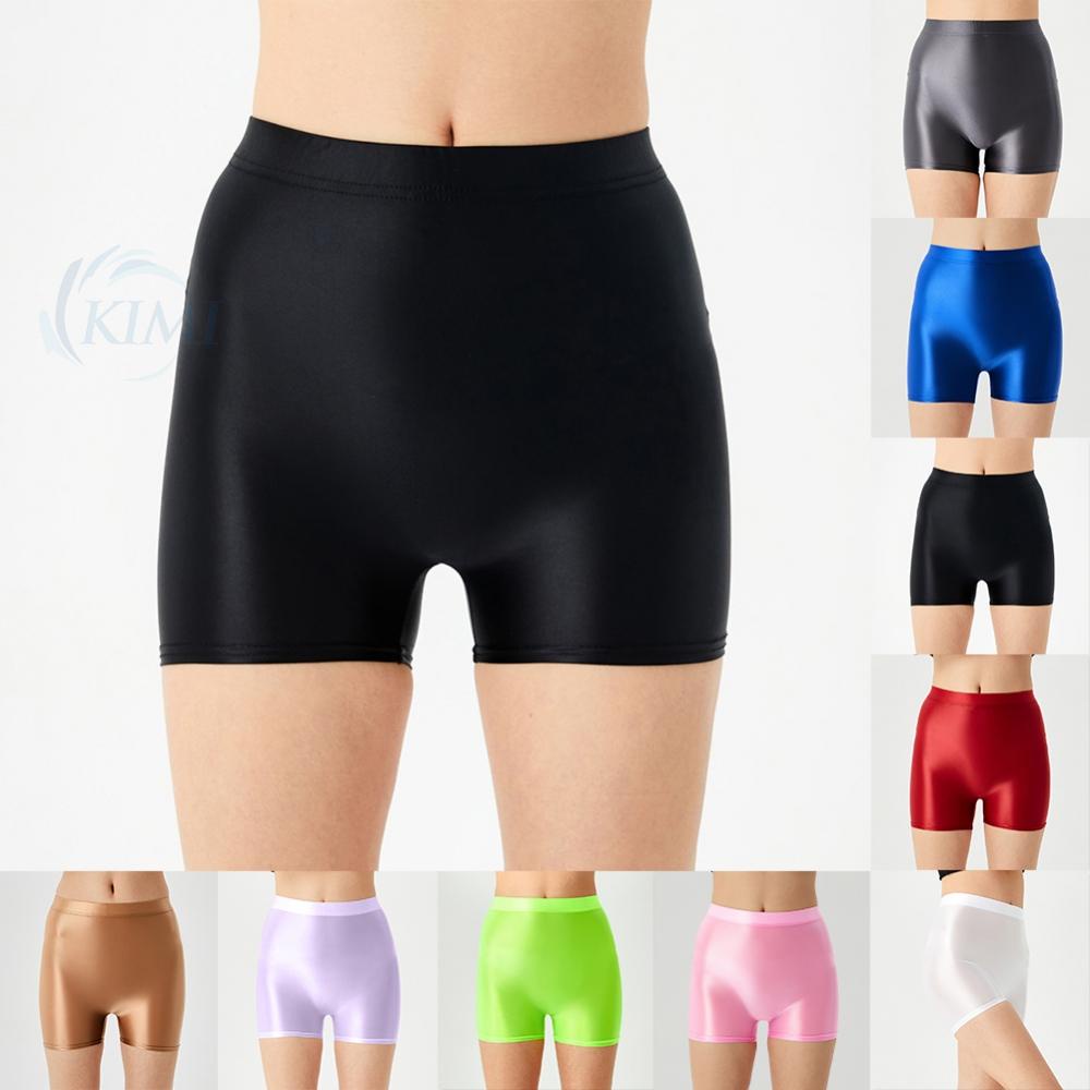 KIMI-Women's and Men's High Waist Shiny Glossy Shorts Perfect for Gym Running and Yoga