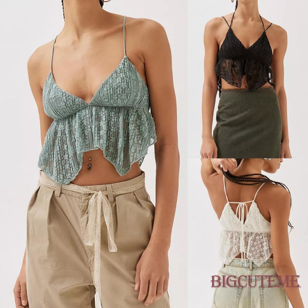 Áo Hai Dây Cổ Chữ V Cột Dây Thời Trang Quyến Rũ Cho Nữ