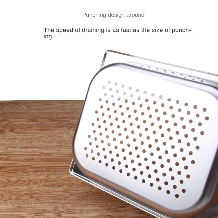 Khay Inox Dày Đục Lỗ Hình Chữ Nhật Đựng Thức Ăn Chiên Ráo Nước