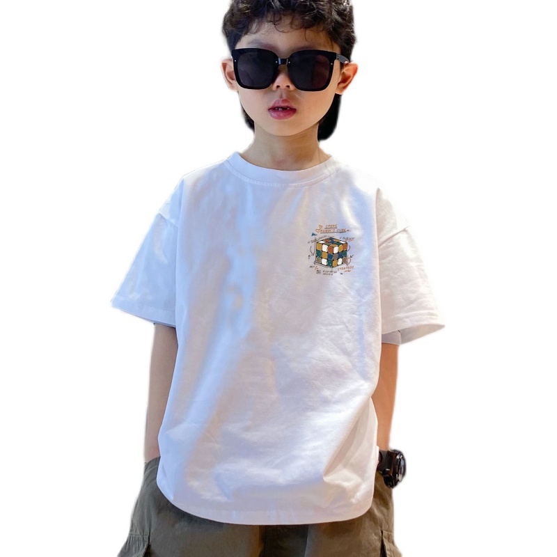 Áo Thun 100% Cotton Tay Ngắn Cổ Tròn Dáng Rộng In Hình Thời Trang Cho Bé 2-14 Tuổi