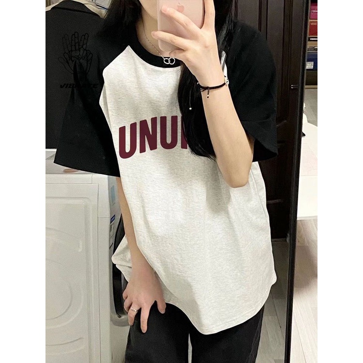Áo Thun Raglan Tay Ngắn Dáng Rộng Phong Cách Hip Hop Màu Sắc Thời Trang Mùa Hè Cho Nữ