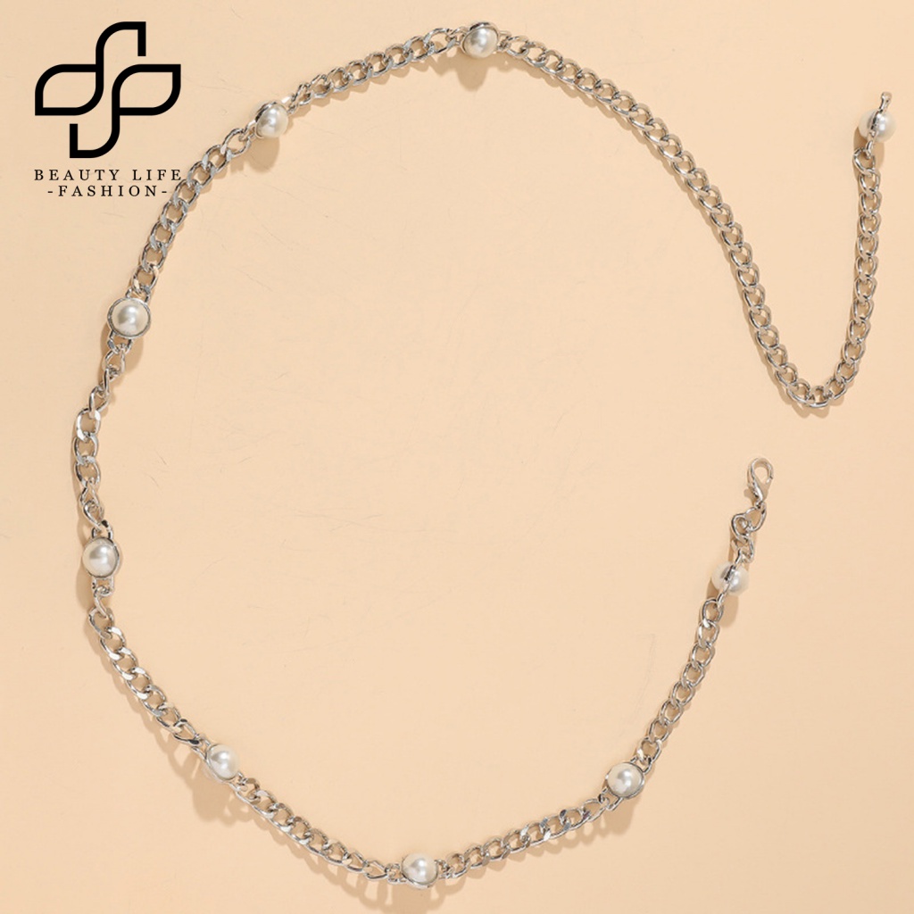 Dây Xích Đeo Thắt Lưng Mạ Bạc Đính Ngọc Trai Nhân Tạo Có Thể Điều Chỉnh Thời Trang Cho Nữ