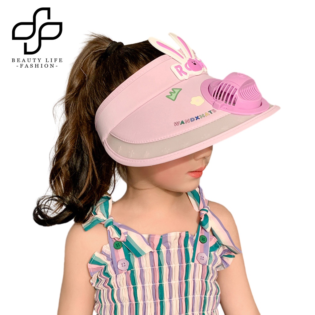 Mũ Lưỡi Trai Kèm Quạt Làm Mát Chống Tia UV Họa Tiết Hoạt Hình Dễ Thương Cho Bé