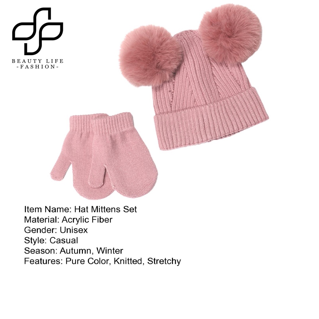 Bộ 2 Găng Tay / Mũ / Găng Tay Bóng Lông Siêu Mềm Dày Dặn Co Giãn Chống Lạnh Thời Trang Cho Bé Trai Và Gái