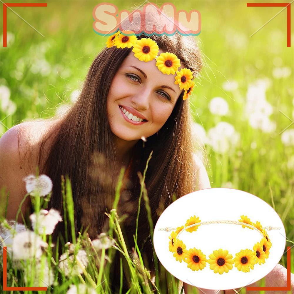 Vòng Hoa Hướng Dương Màu Sắc Trắng Bện Tóc Dành Cho Cô Dâu