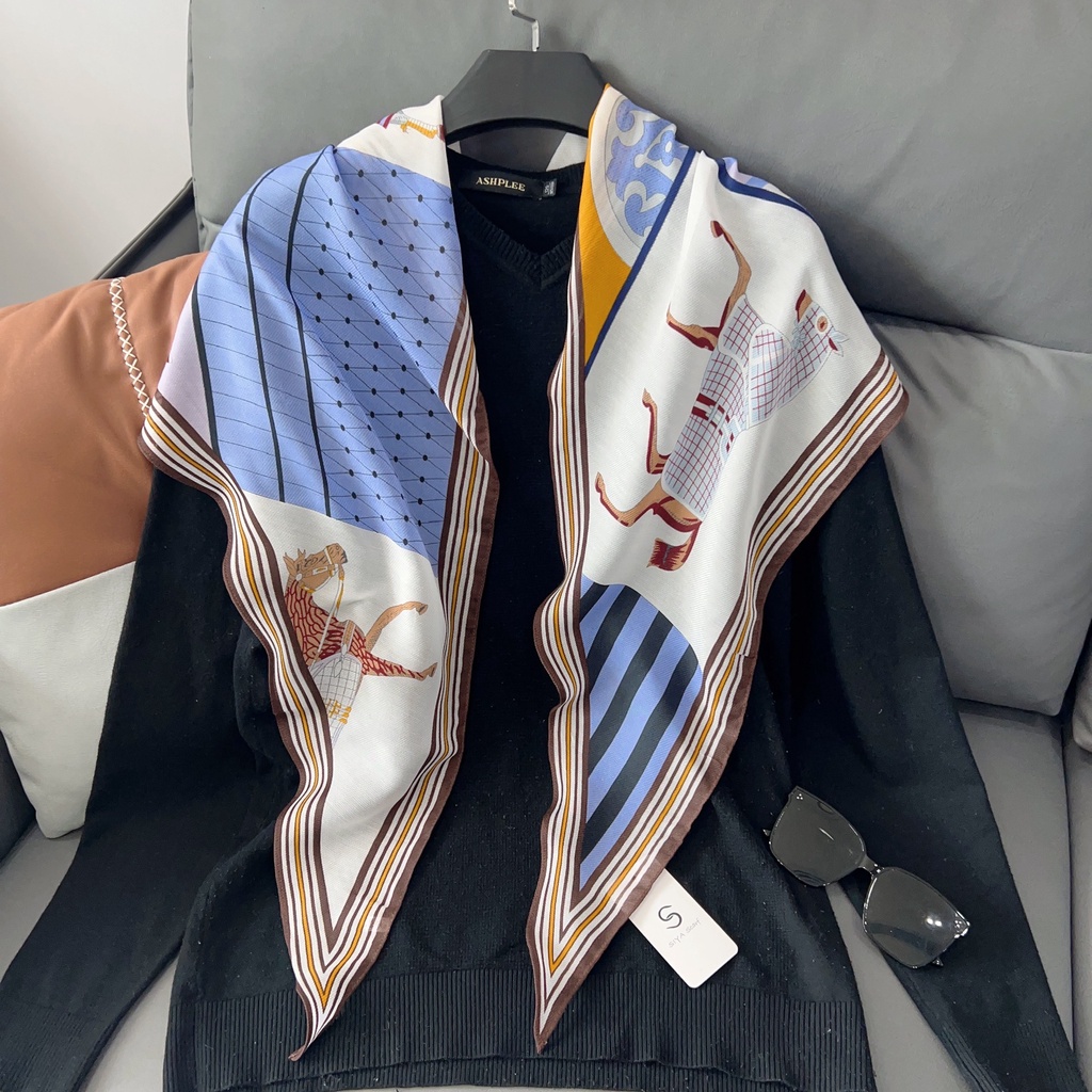 Khăn Choàng Cổ Nhỏ 180 * 38cm Bằng Lụa Đính Kim Cương Giả Màu Cam Họa Tiết Hình Học