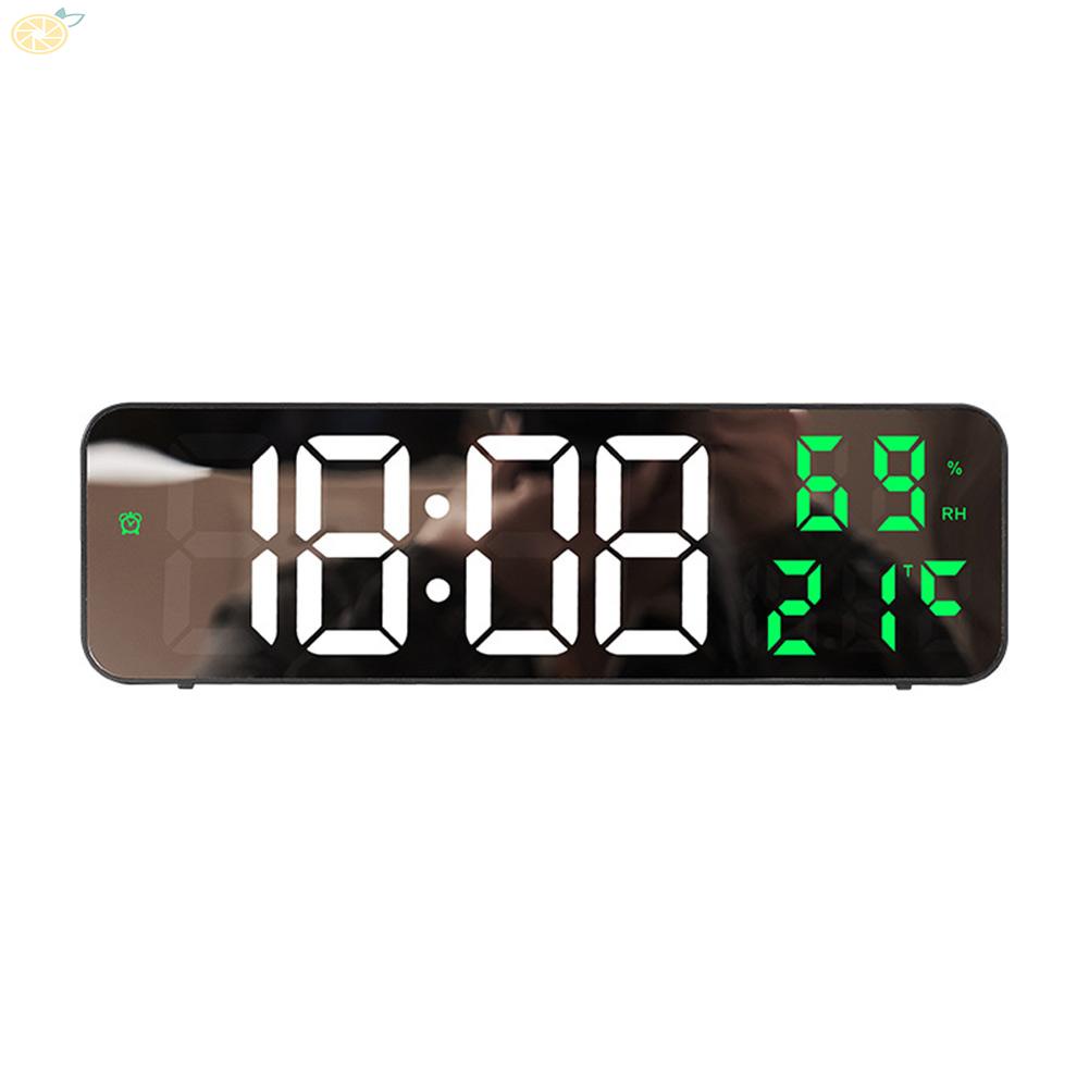 【VARSTR】Mirror LED Digital Alarm Clock Temperature Humidity Date Display Home Decoration