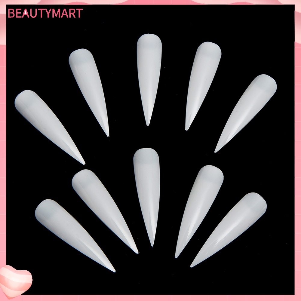 Bộ 100 Móng Tay Giả Màu Trắng / Đen Trong Suốt Hình Oval