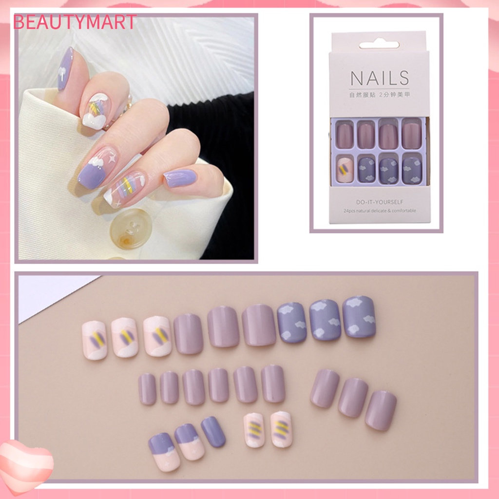 Hộp 24 Móng Tay Giả Bằng Nhựa Resin Mượt Mà DIY Thông Dụng Cho Nữ