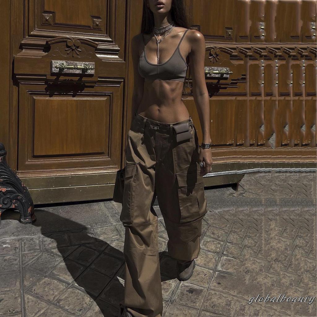 Quần Dài Dáng Rộng Màu Trơn Có Túi Và Khóa Kéo Phong Cách Đường Phố Cho Nữ