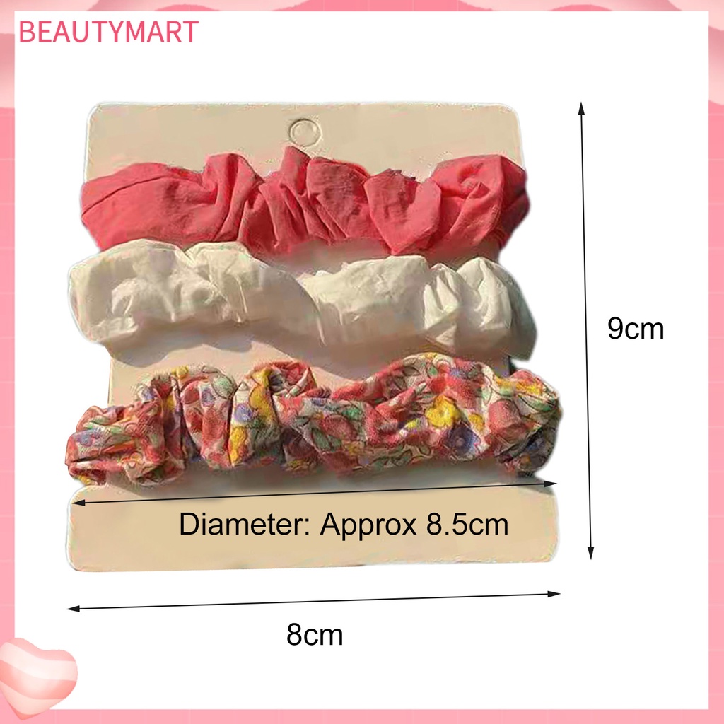 Set 3 Dây Cột Tóc Cao Su Bọc Vải Chiffon Co Giãn In Họa Tiết Hoa Tươi Mới