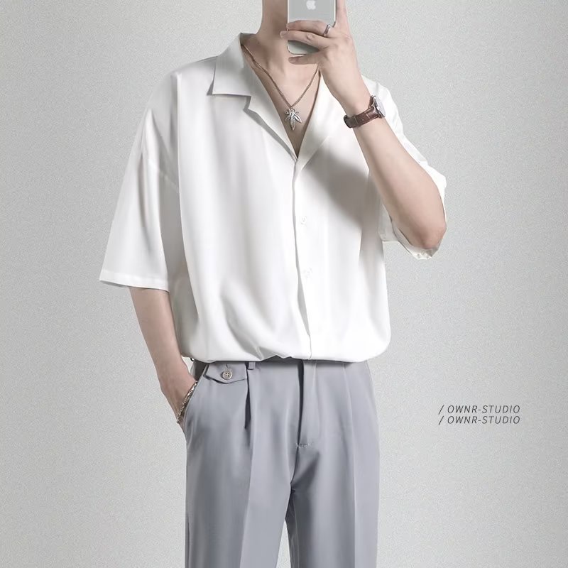 Áo Sơ Mi Ngắn Tay Dáng Rộng Thời Trang Mùa Hè Hàn Quốc Dành Cho Nam / Size S-5XL