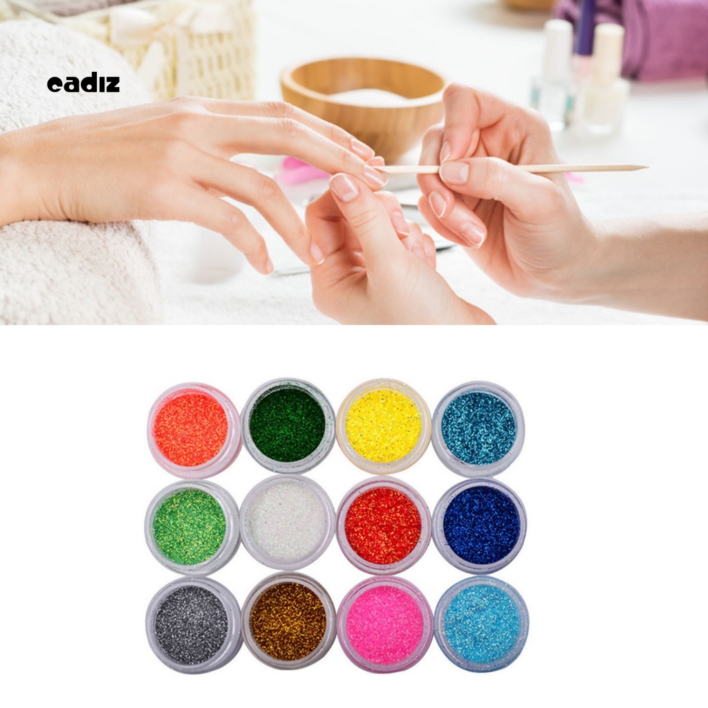 Set 12 Hộp Bột Kim Tuyến Nhiều Màu Sắc Dùng Để Trang Trí Móng Nghệ Thuật