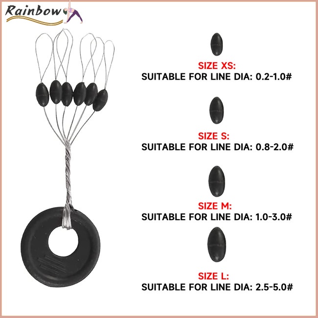 Set 100 Nút Cao Su Chặn Dây Câu Cá 0.2-5 4 Kích Cỡ#