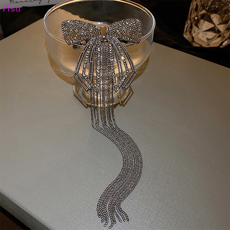 Kẹp Tóc Nơ Tua Rua Đính Đá Lấp Lánh Thời Trang Cho Nữ