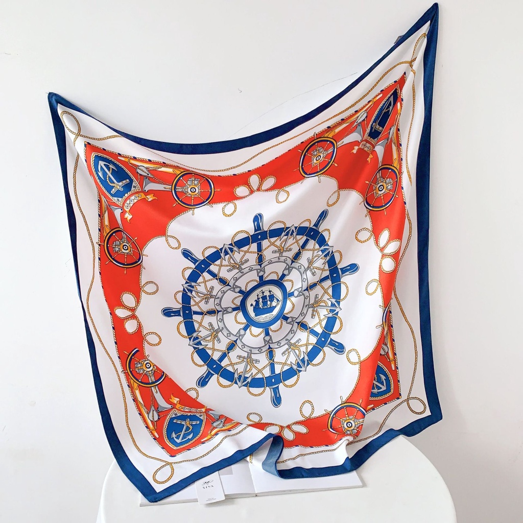 Khăn Quàng Cổ Lụa In Họa Tiết Phong Cách Âu Mỹ 90 * 90cm Dành Cho Nữ