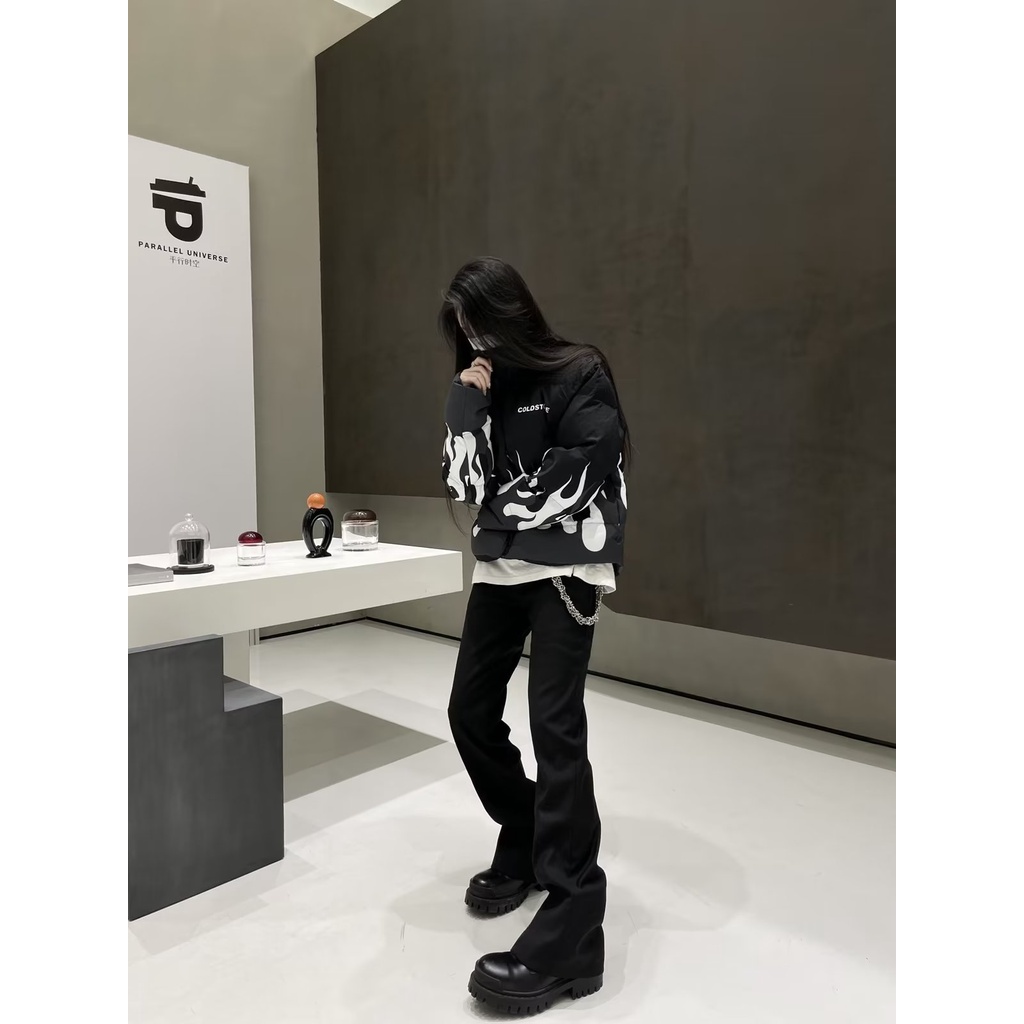 Niche Quần Dài Ống Loe Xẻ Tà Đường Phố Cao Cấp Cảm Giác Xếp Chồng Lên Nhau Cao Cấp Cho Nam