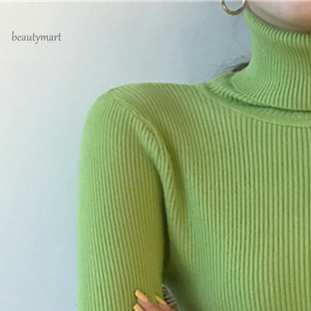 Áo Sweater Cổ Lọ Tay Dài Có Gân Màu Trơn Giữ Ấm Mùa Đông beautymartm1 Cho Nữ