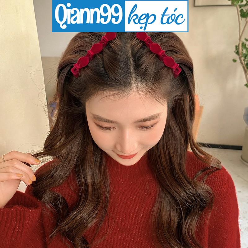 💓Qiann💓Kẹp Tóc Mái Phối Vải Nhung Độc Đáo Cho Nữ