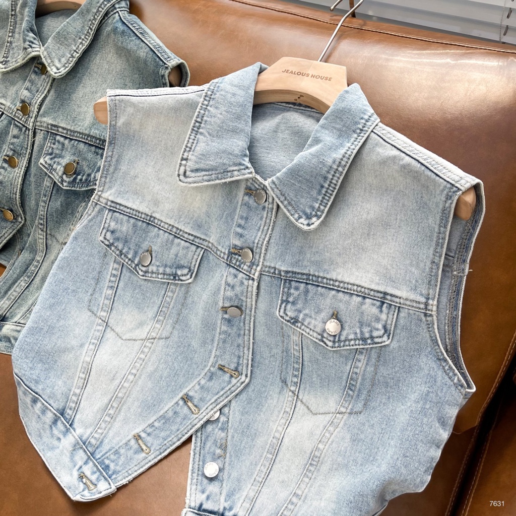 Áo gile denim cúc áo dưới xẻ - 7631