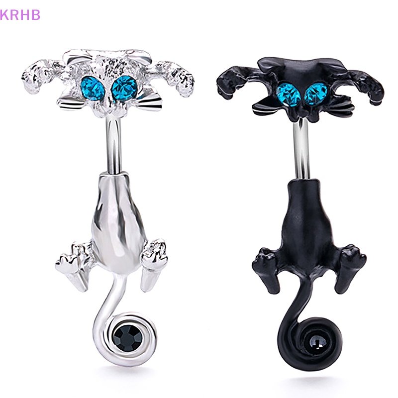 Khuyên Rốn Bằng Thép Không Gỉ Hình Mèo Đính Đá Chất Lượng Cao Quyến Rũ Dành Cho Nữ Mới