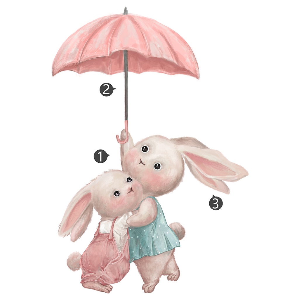 Miếng Dán Tường Tự Dính Chống Xé Không Phai Họa Tiết Hoạt Hình Thỏ Cầm Dù Trang Trí Phòng Ngủ Phục Sinh