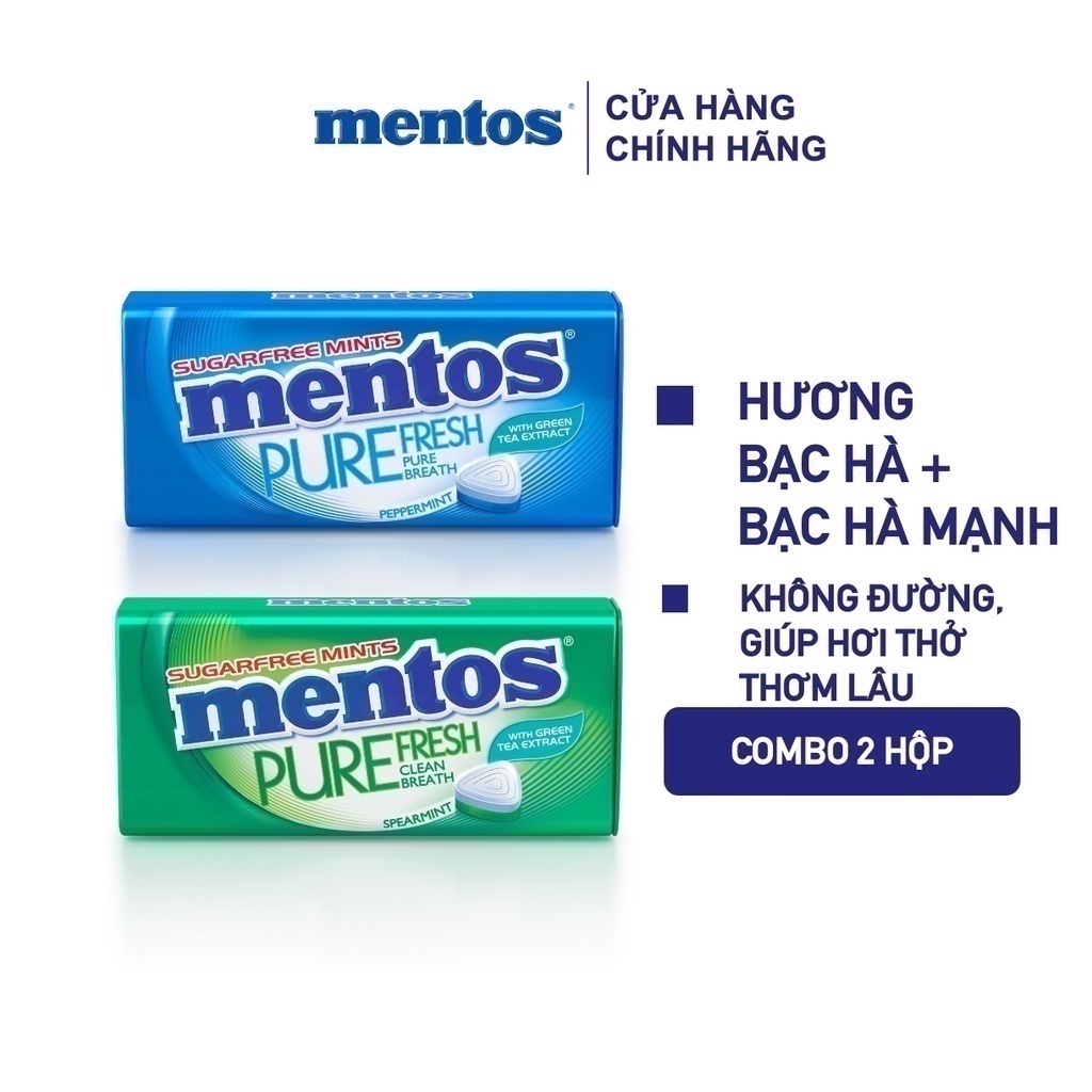 Combo 2 hộp thiếc Kẹo ngậm không đường Mentos Pure Fresh