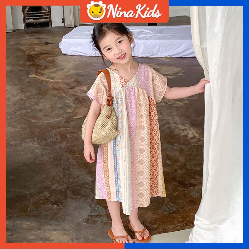 Đầm Thời Trang Mùa Hè Màu Sắc Xinh Xắn Dành Cho Bé Gái 2-7 Tuổi