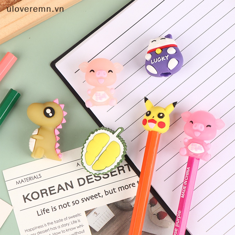 Set 10 Nắp Đậy Bút Chì Bằng Silicon Họa Tiết Hoạt Hình Dễ Thương