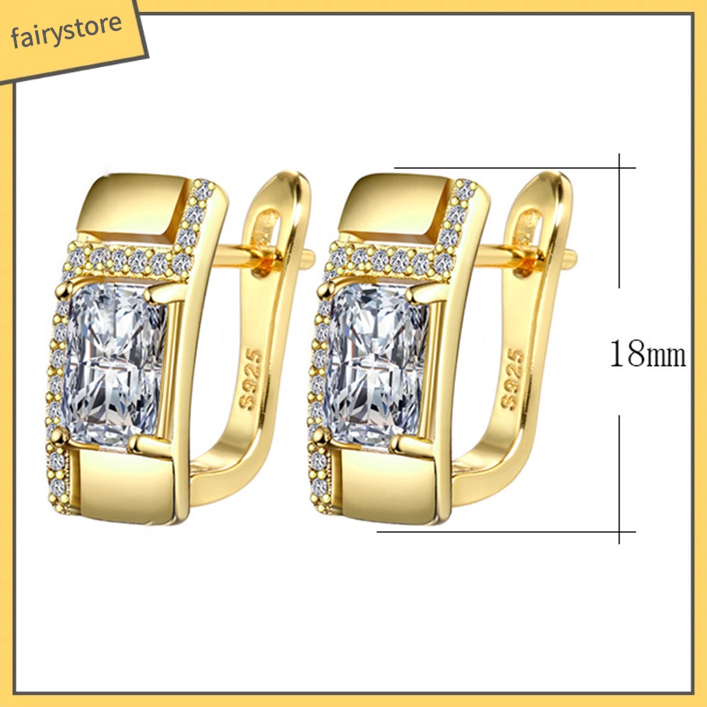 1 Đôi Bông Tai Đính Đá Hình Vuông Phong Cách Hàn Quốc Thời Trang