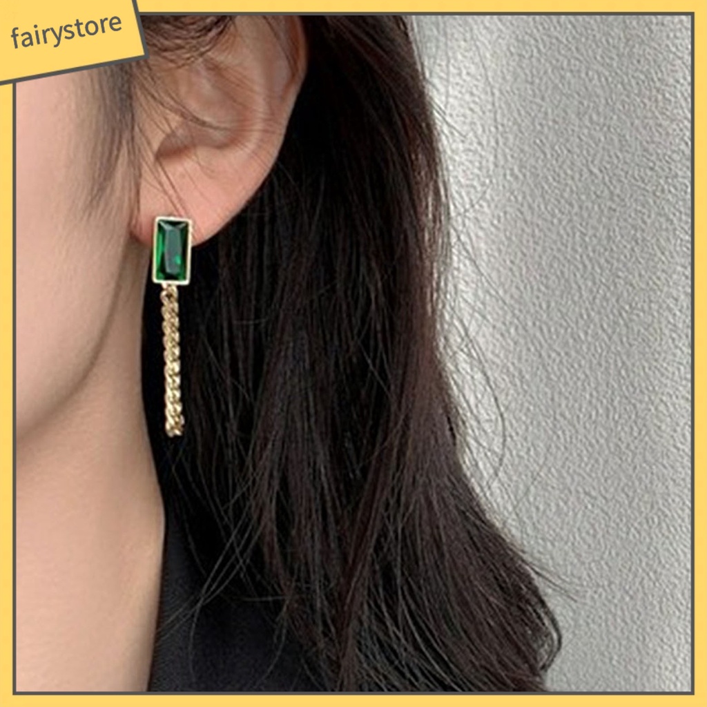 [FRO] Bộ Trang Sức Vòng cổ / Bông Tai / Vòng Tay Mặt Vuông Đính Đá Zircon Vintage Cho Nữ