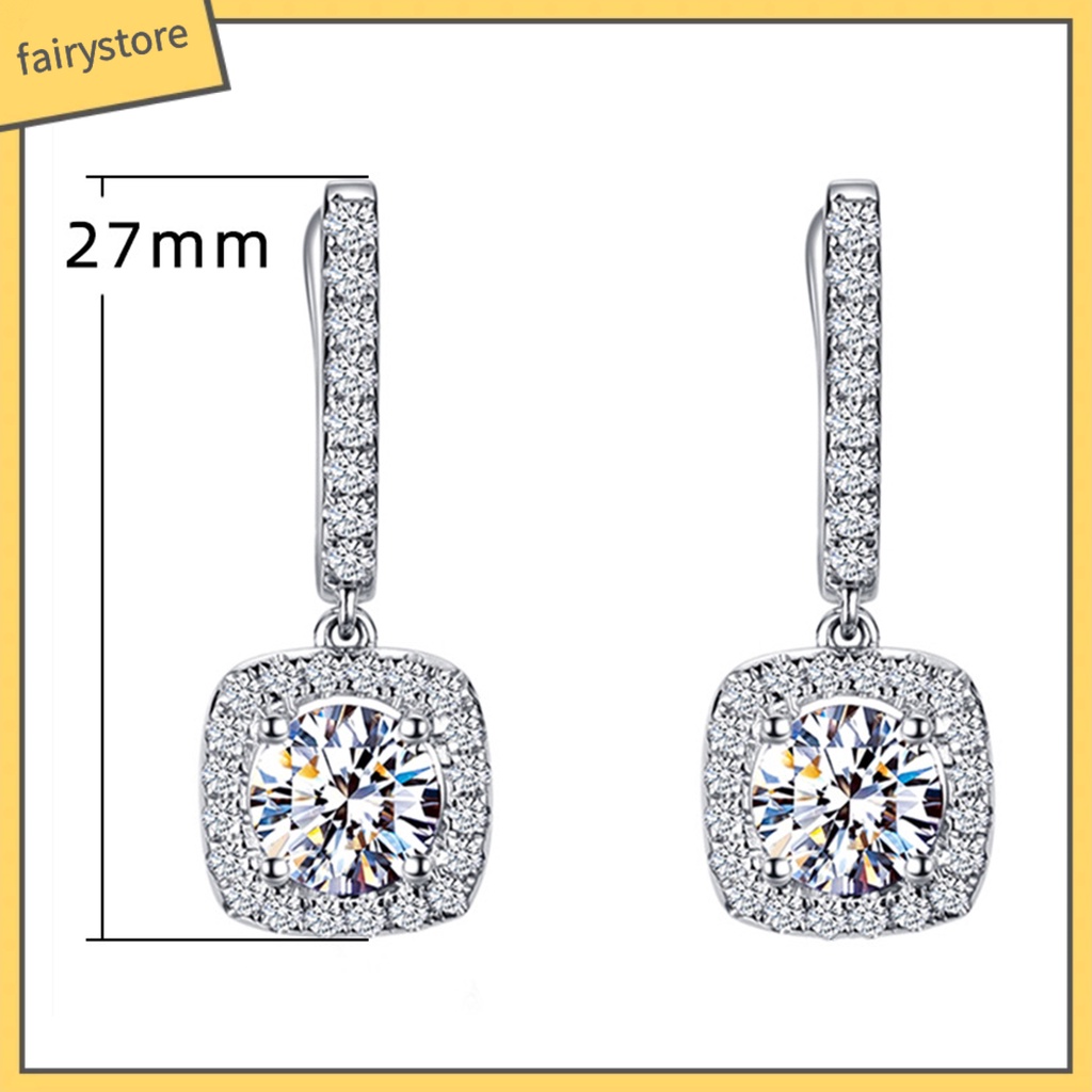 1 Đôi Bông Tai Hình Vuông Đính Đá Zircon Lấp Lánh Phong Cách Hàn Quốc