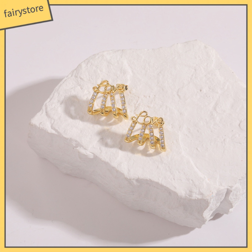 1 Đôi Bông Tai Hình Chữ Cái Đính Đá Chống Oxy Hóa Chống Rơi Lên Màu Nhanh 4 Chân Thời Trang Cho Nữ