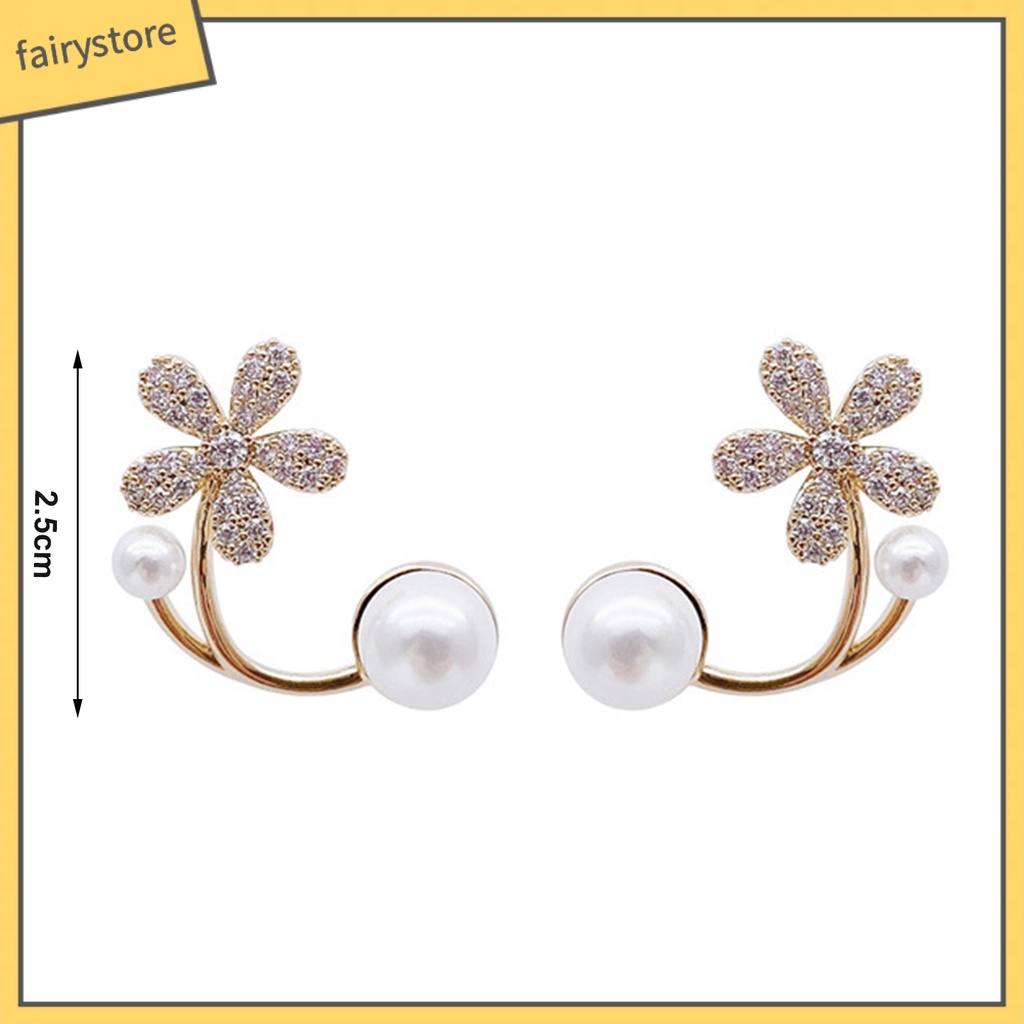 1 Đôi Bông Tai Hình Hoa Đính Ngọc Trai Nhân Tạo Thời Trang