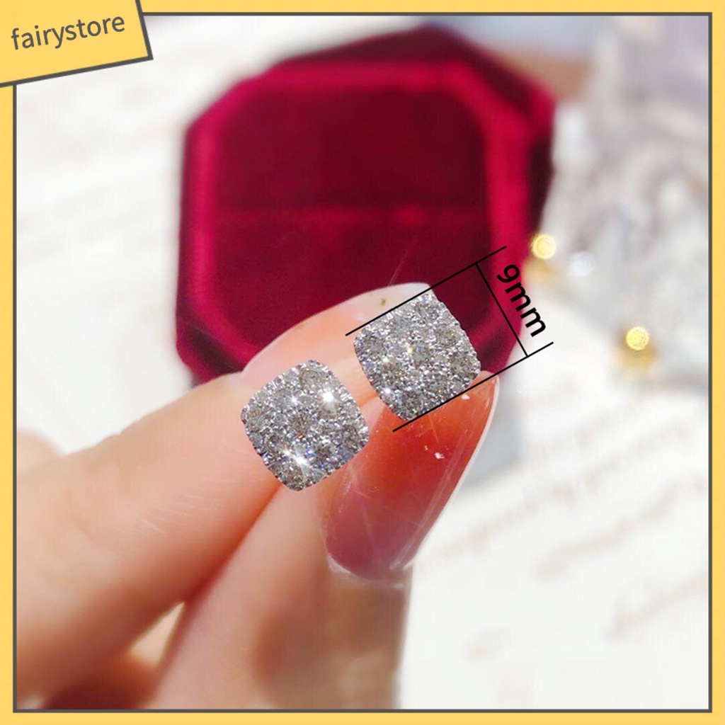 1 Cặp Bông Tai Đính Đá Bằng Đồng Thiết Kế Tối Giản Thời Trang Cho Nữ