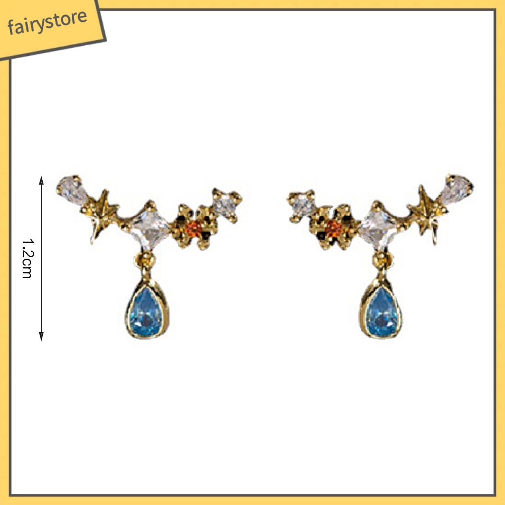 Vòng cổ / Bông Tai Đính Đá Zircon Hình Giọt Nước Màu Bạc / Xanh Dương Phong Cách Vintage Thời Trang Mùa Hè Cho Nữ