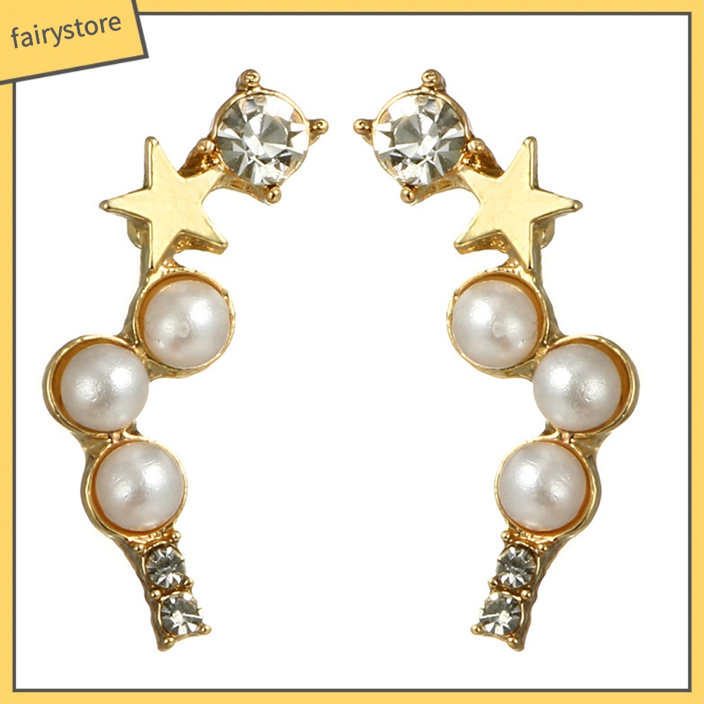 Khuyên Tai Hình Ngôi Sao Đính Đá Và Ngọc Trai Nhân Tạo Thời Trang