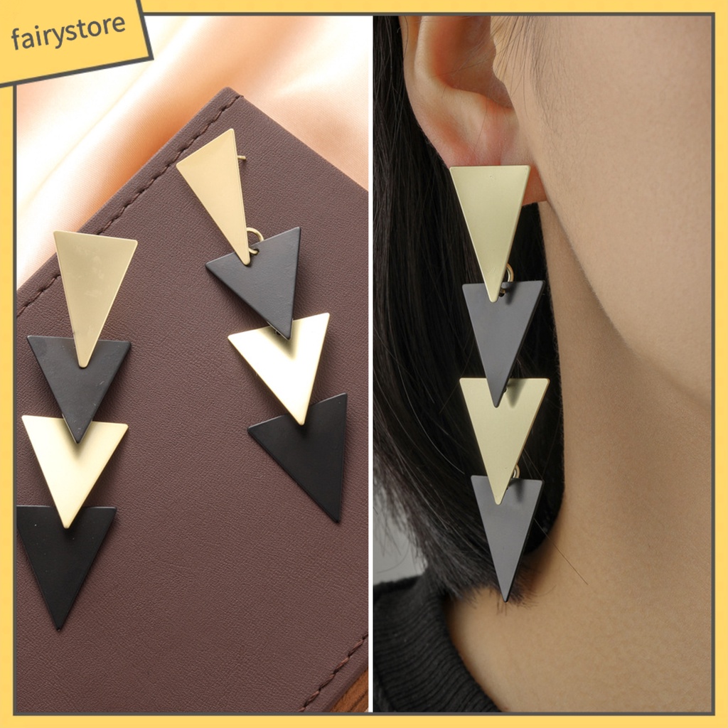 1 Đôi Bông Tai Hình Tam Giác Mạ Điện Nhiều Màu Thời Trang
