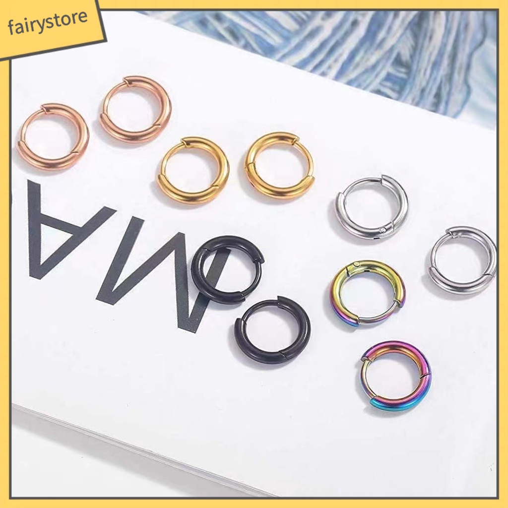 1 Đôi Bông Tai Tròn Bằng Thép Không Gỉ Màu Bạc Bóng Thanh Lịch Thời Trang