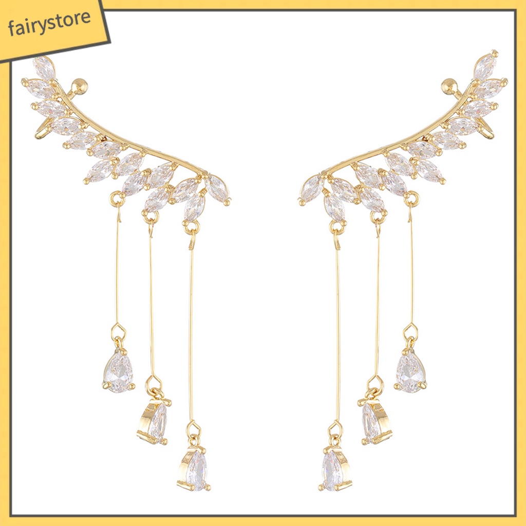 1 Đôi Bông Tai Dáng Dài Hình Đôi Cánh Đính Đá Zircon Lấp Lánh Thời Trang Cho Nữ