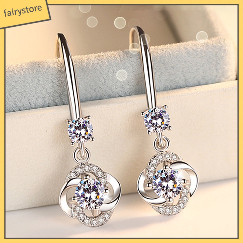 Bông Tai Hình Cỏ Bốn Lá Đính Đá Zircon Thời Trang Dành Cho Nữ